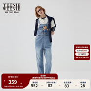 Teenie Weenie【天絲混紡】小熊女秋季元氣時尚牛仔連體長褲背帶褲 中藍(lán)色 S (160)