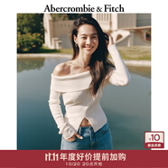 Abercrombie & Fitch女裝25春季美式辣妹修身一字肩露肩長(zhǎng)袖針織衫毛衣150-5016 奶白色 XXS (160/80A)