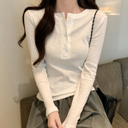 LISCN香港潮牌灰色磨毛加厚打底衫女裝早春秋新款歐貨修身內搭長(cháng)袖 白色【秋季/女裝/針織衫/秋款/小個(gè)子/穿搭/小眾 S (85-95斤)