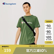 Champion夏季經(jīng)典款印花草寫(xiě)LOGO圓領(lǐng)休閑運動(dòng)T恤無(wú)性別冠軍短袖男女情侶 深綠色(偏?。?M