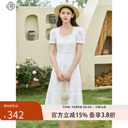 固執(zhí)（OBSTINATE）【特價】夏季新款法式氣質(zhì)方領短袖荷葉擺中長連衣裙10832LQ08064 米白色 S 160/80A