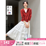 梵希蔓灰色連帽紐扣針織開(kāi)衫女2025秋季新款抽繩毛衣外套長(cháng)袖上衣 75067 紅色 S （建議90-100斤）