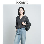 曼婭奴Migaino女裝秋季新款簡約修身連帽羊毛針織開衫MP32JK226 青煙灰 S