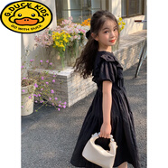 G.DUCKKIDS女童白色連衣裙2025春夏新款中大童親子裝氣質(zhì)小仙女中長(zhǎng)款蛋糕裙 2328黑色短.袖連衣裙 130 cm