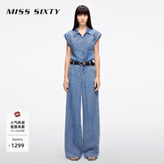 MISS SIXTY2025春季新款牛仔連體褲女復(fù)古工裝一體式連衣褲 中藍(lán) L
