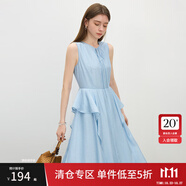 范思藍恩設計感荷葉邊無袖圓領連衣裙女夏季2025新款度假風中長款裙子2392 冰川藍 XS