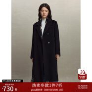 自巧（ZIQIAO）小個(gè)子正肩100%全羊毛雙面呢大衣女2023冬季新款毛呢西裝外套 星空黑 S (3碼)