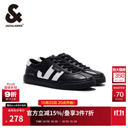 杰克·瓊斯（JACK&JONES）春季新款LOGO經(jīng)典拼色皮質(zhì)打孔日常百搭休閑鞋男鞋2251C8007 E43純黑色 單層 43