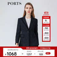 PORTS寶姿女裝春夏女裝長(cháng)袖長(cháng)夾克LM8J025MFF064 黑色條紋 M (6)