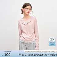 范思藍(lán)恩收腰假兩件蕾絲花邊針織T恤衫打底女2025秋冬新款4469 粉色 XS