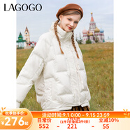 lagogo米白色時(shí)尚保暖質(zhì)感羽絨服女拉谷谷白鴨絨泡芙感面包服 米白色(V2) S 155/36