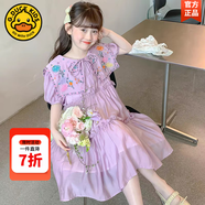 G.DUCKKIDS小黃鴨童裝女童連衣裙夏季薄款洋氣兒童裙夏裝夏天泡泡袖公主裙子 花朵娃娃領(lǐng)裙子 110 建議100-110cm4-5歲