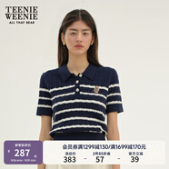 Teenie Weenie小熊女裝簡約夏季短袖毛衣針織衫POLO領(lǐng)泡泡袖女裝 藏青色 S 160