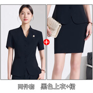 GABALMANIA高端女短袖西裝套裝夏季工裝珠寶店酒店前臺 KL-851黑色西裝+裙子(3022) 2XL