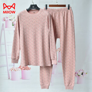 貓人（MiiOW）中老年人純棉中領(lǐng)秋衣秋褲套裝媽媽秋冬棉毛衫線(xiàn)衣線(xiàn)褲女針織內衣 淺粉 XL 建議110-125斤