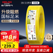 德力西（DELIXI）電線電纜ZC-BV2.5阻燃平方單芯單股家用銅芯電線100米黃色零線 