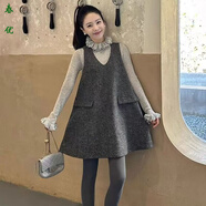 芭瑾圖減齡冬裝灰色毛呢背心裙女氣質(zhì)洋氣網(wǎng)紅背帶裙簡(jiǎn)約通勤風(fēng) 灰色背心裙 L