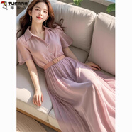 啄木鳥(niǎo)襯衫連衣裙子女法式2025氣質(zhì)溫柔長(cháng)裙夏季新款輕奢高級感收腰裙子 紫色【腰帶】 2XL 建議125-135斤穿