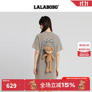 拉拉波波【玩偶熊系列】LALABOBO25年T恤連衣裙夏新款女原創(chuàng)短袖 印花裙子 灰色 S