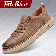 Fitti Pahris輕奢男鞋2025冬季新款牛皮板鞋男防臭防滑休閑皮鞋百搭小白鞋男 卡其 【品牌男鞋】限量款 39