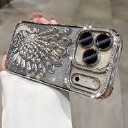 鯨咖彩鉆孔雀閃粉適用蘋(píng)果17promax手機殼2025新款iphone17pro高級感17全包防摔保護套16pm自帶鏡頭膜 【銀色】鑲鉆孔雀-自帶鏡頭膜 iPhone 17 Pro Max