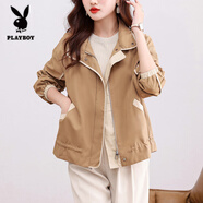 花花公子（PLAYBOY）設計感洋氣寬松淑女短外套女2025年秋季新款韓版休閑拼色夾克上衣 【3594#】卡其色 XL