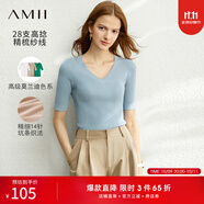 AMII女裝2025秋季新款極簡通勤V領(lǐng)修身毛衣針織衫女百搭女上衣 淺灰藍(lán) S