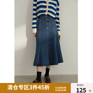 獨(dú)束大碼女裝法式復(fù)古魚尾開叉牛仔裙女新款秋裝微胖mm包臀裙22DS3230 牛仔藍(lán)(DY) L