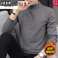 JEEP SPIRIT/吉普品牌男裝秋冬男士半高領(lǐng)打底衫長(cháng)袖t恤加絨加厚保暖純色秋衣 深花灰 S 85-100斤