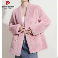 皮爾卡丹新款皮毛一體年輕寬松短款氣質(zhì)仿皮草水毛絨外套環(huán)保毛毛時尚v領(lǐng) 肉粉 S 建議90--110斤