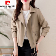 皮爾卡丹（pierre cardin）歐洲站大碼PU皮衣短外套女春秋季2025新款今年流行機車服夾克 米色 M