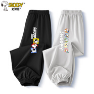 史努比男童褲子防蚊褲夏季中大童薄款純棉兒童休閑褲潮牌卡通帥氣童裝 黑 胡士托帆船X+灰 學(xué)習努比X 110