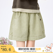 茵曼女童牛仔布短褲迷你兔兔小標(biāo)2025夏季中大童寬松透氣五分褲子 淺卡其 130