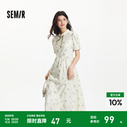 森馬連衣裙女泡泡袖雪紡肌理碎花裙浪漫夏小立領(lǐng)盤(pán)扣鏤空長(cháng)裙國風(fēng) 白綠色調00314 M