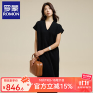 羅蒙（ROMON）高端連衣裙優(yōu)雅浣熊絨針織背心裙子秋冬長(zhǎng)款V領(lǐng)羊毛內(nèi)搭打底毛衣 黑色 均碼