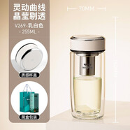 萬象（WANXIANG）雙層鵝蛋玻璃杯帶濾網(wǎng)防燙高顏值車載茶杯 201-300ml V269-乳白色-255ml