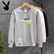 花花公子（PLAYBOY）純棉衛衣男春秋款薄款長(cháng)袖新款青少年爆款上衣寬松潮流大碼打底衫 NAOXINWW純棉衛衣D40*淺灰【收藏加購優(yōu)先發(fā)貨】 M 建議95斤左右