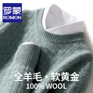 羅蒙（ROMON）澳洲純羊毛針織衫男士秋冬新款寬松圓領(lǐng)加厚毛衣男商務休閑打底衫 BH830青石綠 XL 碼(100%綿羊毛)
