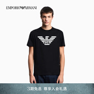 EMPORIO ARMANI/阿瑪尼官方旗艦男女情侶款純棉正肩圓領短袖薄T恤 【100%棉合身版】黑色/鷹標 XL  (推薦：165-180斤)