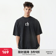 CHINISM  CH赤塵美式?jīng)龈兴俑啥绦鋞恤男士夏季潮流寬松休閑五分袖上衣 黑色 （基礎(chǔ)款） XL