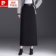 皮爾卡丹（pierre cardin）毛呢半身裙冬季長(cháng)裙到腳踝一步裙超長(cháng)款包裙秋冬灰色包臀裙冬裙女 黑色 M 腰圍2尺