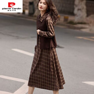 皮爾卡丹（pierre cardin）時(shí)尚格子長(cháng)袖連衣裙馬甲套裝2025新款秋季拉德新款氣質(zhì)兩件套顯瘦 咖啡色 格子連衣裙+馬甲 2XL 145-160斤