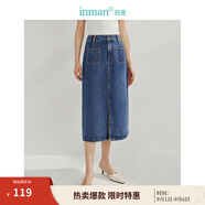 茵曼（INMAN）牛仔開(kāi)衩半身裙2025春新款高腰顯瘦A型復(fù)古洗水小個(gè)子中長(zhǎng)裙子 牛仔藍(lán) M