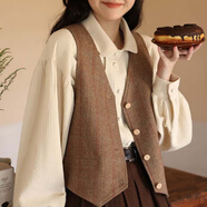 歌班婭英倫學(xué)院風(fēng)西裝襯衫女春秋短款格子休閑小背心馬甲半身裙套裝女 襯衫+馬甲優(yōu)質(zhì)版 S 建議90-100