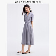 佐丹奴裙子女夏季純棉府綢通勤風(fēng)腰帶V字翻領(lǐng)連衣裙13465332