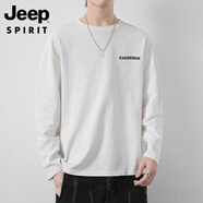 JEEP SPIRIT吉普純棉長袖t恤男寬松春秋季衣服圓領秋衣打底衫學生內搭體恤衫 YX-952-413白色 M (80-100斤)
