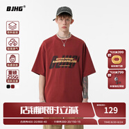 BJHG【吳宇恒同款】不計(jì)后果夏季美式重磅短袖T恤 男潮牌寬松情侶半袖 釉紅色 L （150-180斤）