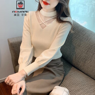 AEMAPE性感鏤空半高領(lǐng)針織打底衫女秋冬時(shí)尚洋氣內搭燈籠袖上衣百搭毛衣 杏色 均碼 (80-135斤拍)