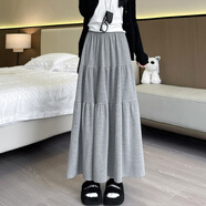 tromlfz咖色半身裙秋冬2025年新款高腰a字顯瘦小個子傘裙百褶垂感糯米裙 淺灰色 S