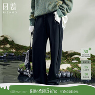 日著設(shè)計師女裝2025秋季新款運(yùn)動休閑寬松顯瘦高級窄版直筒長褲子 客黑加厚款 XL